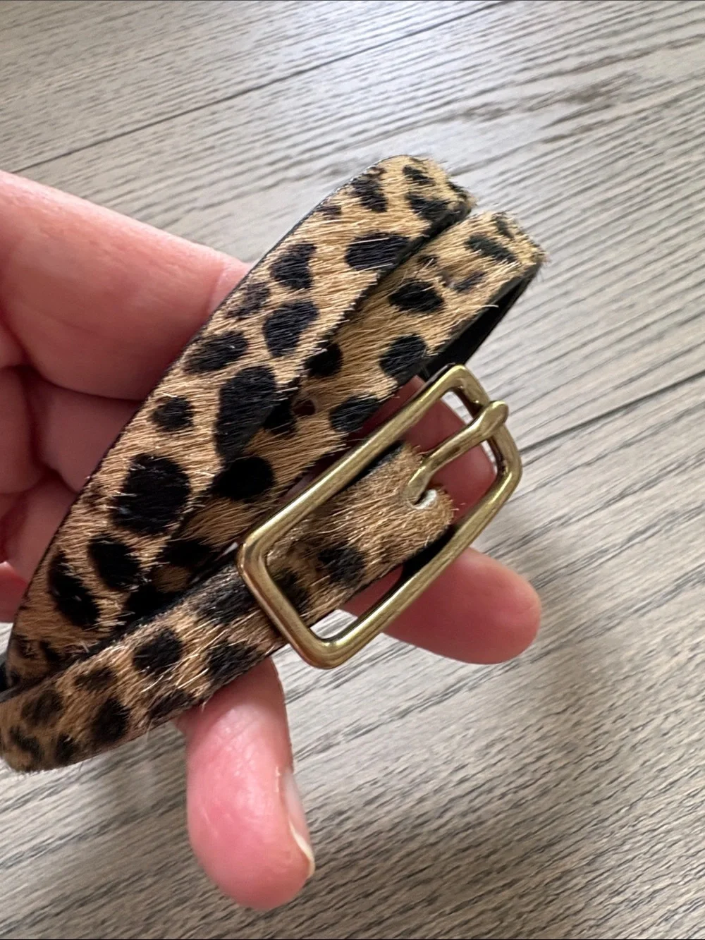J. Crew NWOT Slim animal hair Leather Belt with Gold Buckle, small